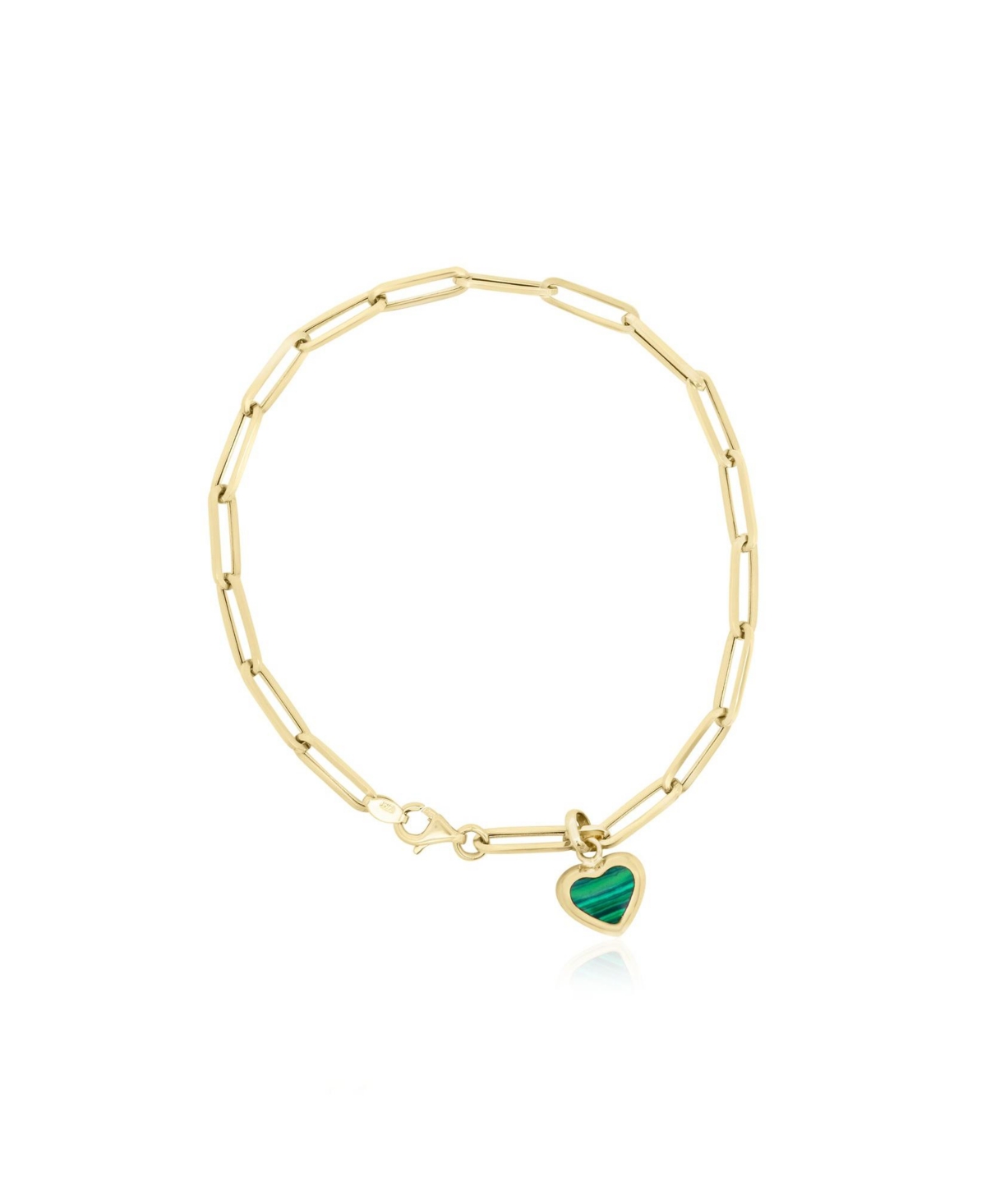Malachite Heart Paperclip Bracelet 14k Gold - Malchite