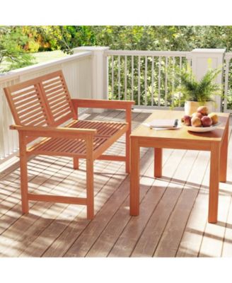 Outdoor Bench 2-Person Patio Bench with Slatted Backrest and Seat