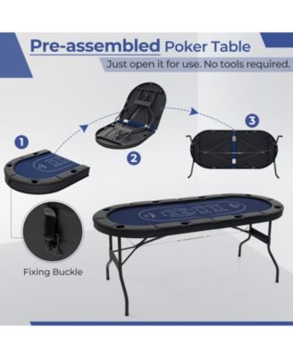 Foldable Poker Table for 8 Players Portable Oval Card Board Game Table