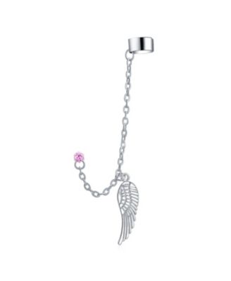 Trendy Guardian Angel Wing Feather Cartilage Ear Lobe Helix Warp Chain Ear Cuff Earring Crystal Stud Stainless Steel