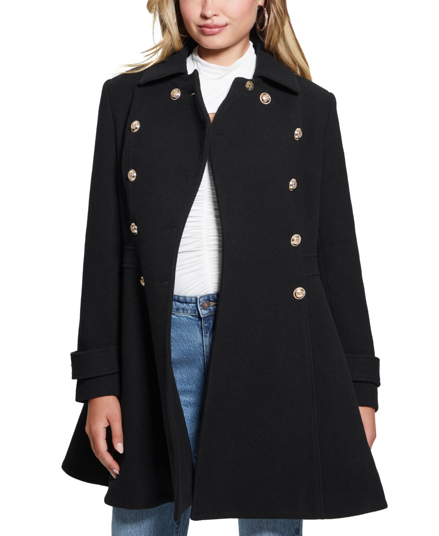 Женское пальто GUESS Double-Breasted Skirted Coat, Created for Macy's, цвет: Чёрный — фото 6