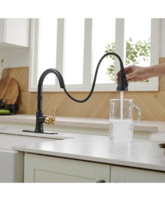 Single-Handle Pull-Down Sprayer 3 Spray High Arc Kitchen Faucet With Deck Plate