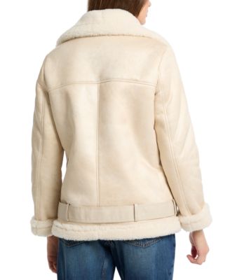 Women's Faux-Shearling Asymmetric Moto Coat