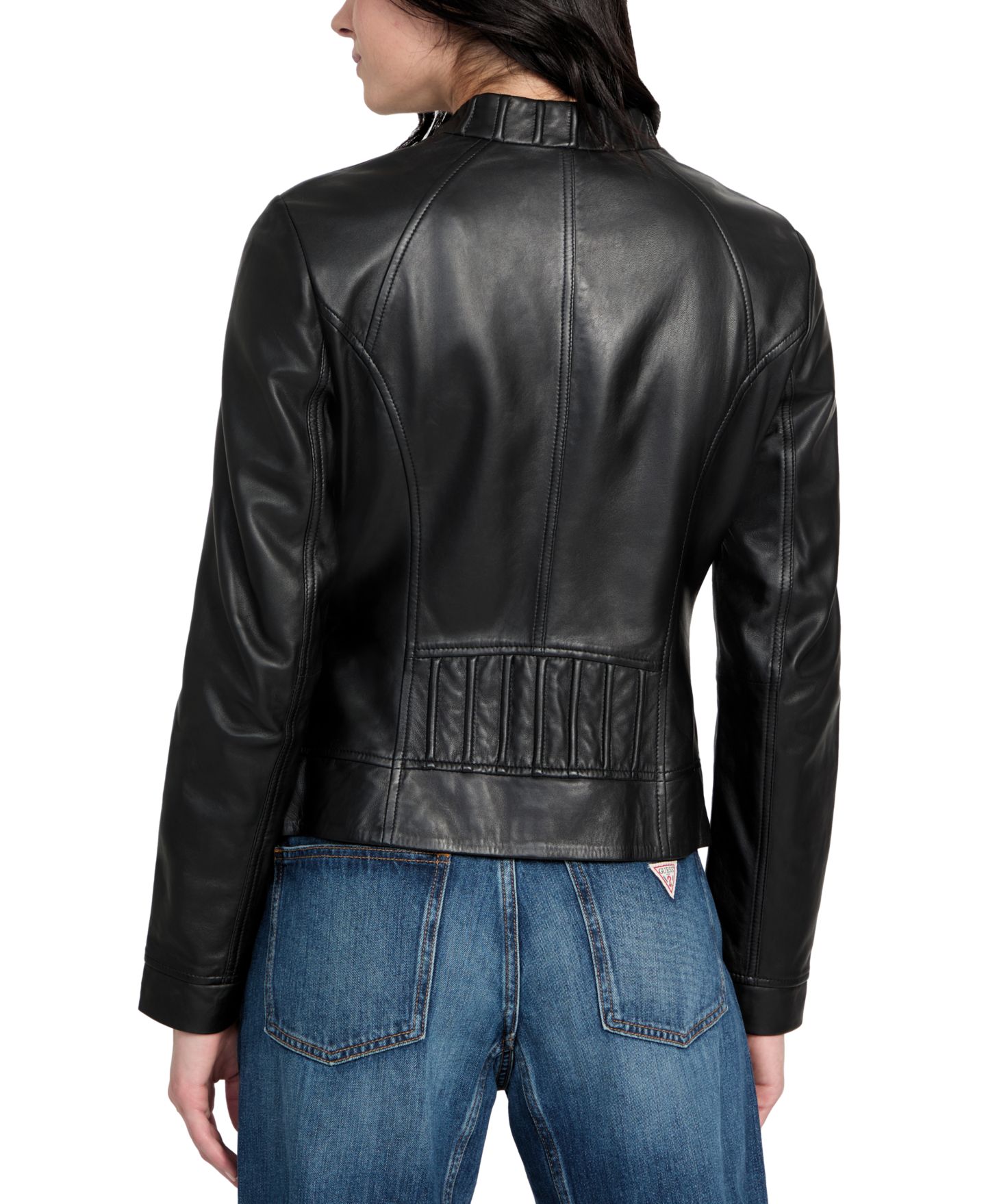 Женская куртка GUESS Women's Collarless Zip-Front Leather, цвет: Чёрный — фото 2