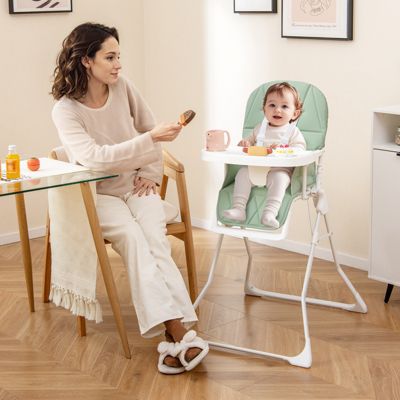 Toddler Easy Clean Compact Highchair with Removable Adjustable Tray and PU Seat Cushion