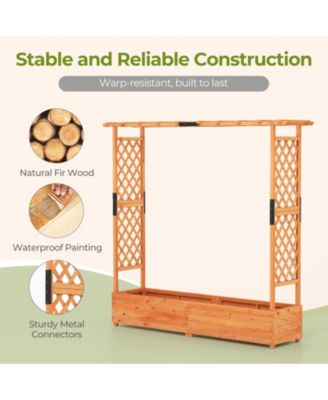 Raised Garden Bed with Arch Trellis and Hanging Roof