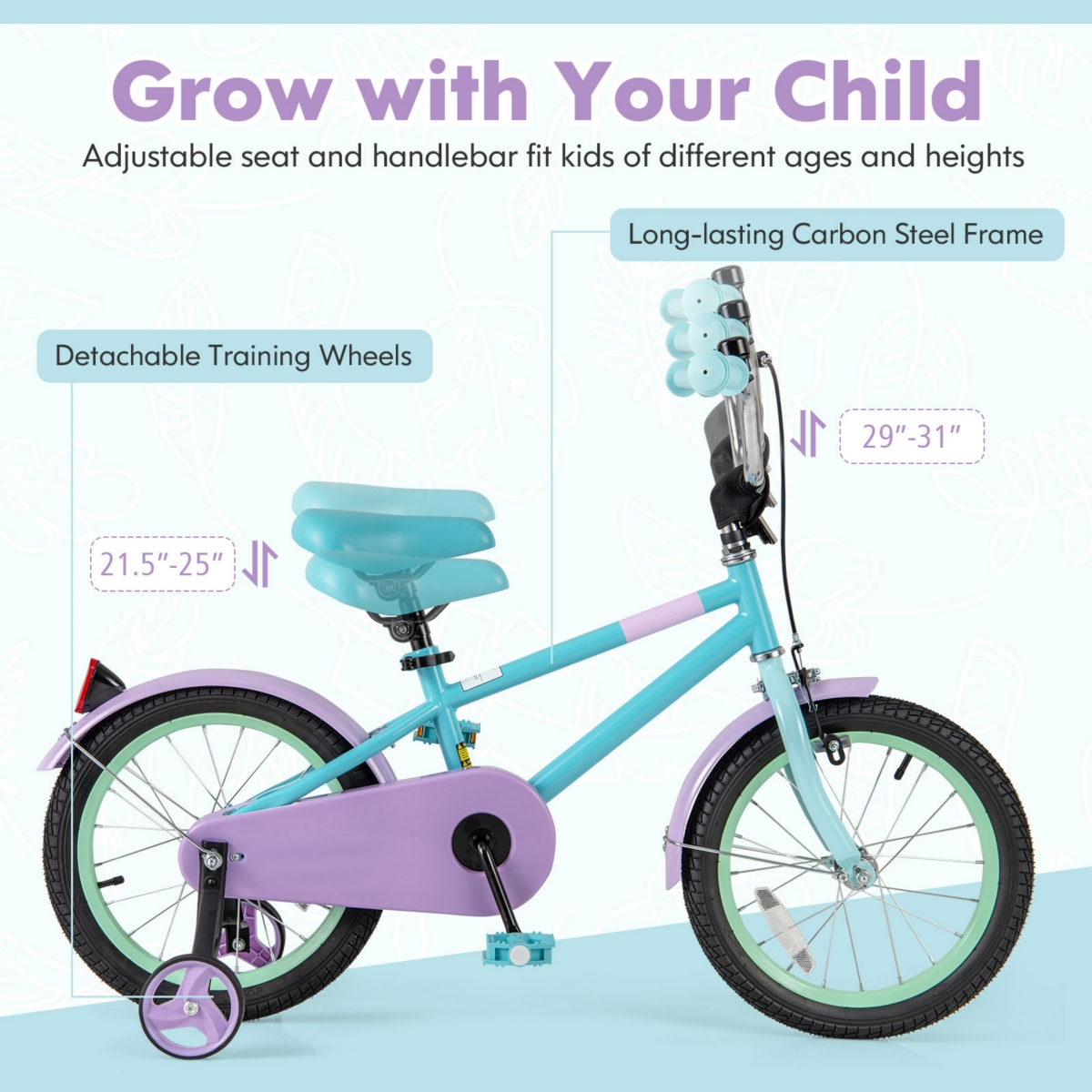 Adjustable Handlebar Saddle Kids Bike Lightweight Easy to Ride
