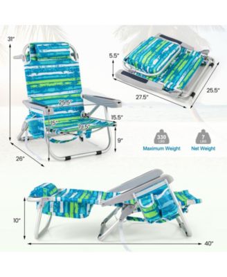 Foldable Backpack Beach Chair with Cup Holder and Storage Pockets Set of 2