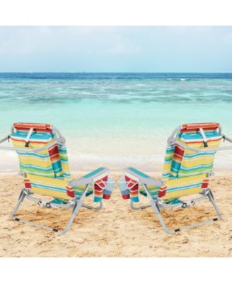 Foldable Backpack Beach Chair with Cup Holder and Storage Pockets Set of 2