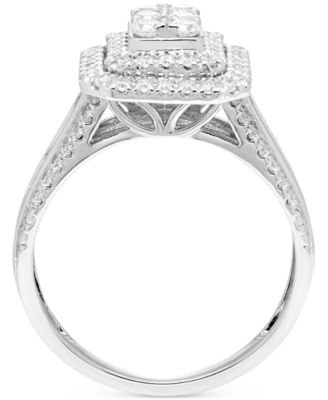 Diamond Emerald Shaped Halo Cluster Multirow Ring (1 ct. t.w.) in 14k White Gold