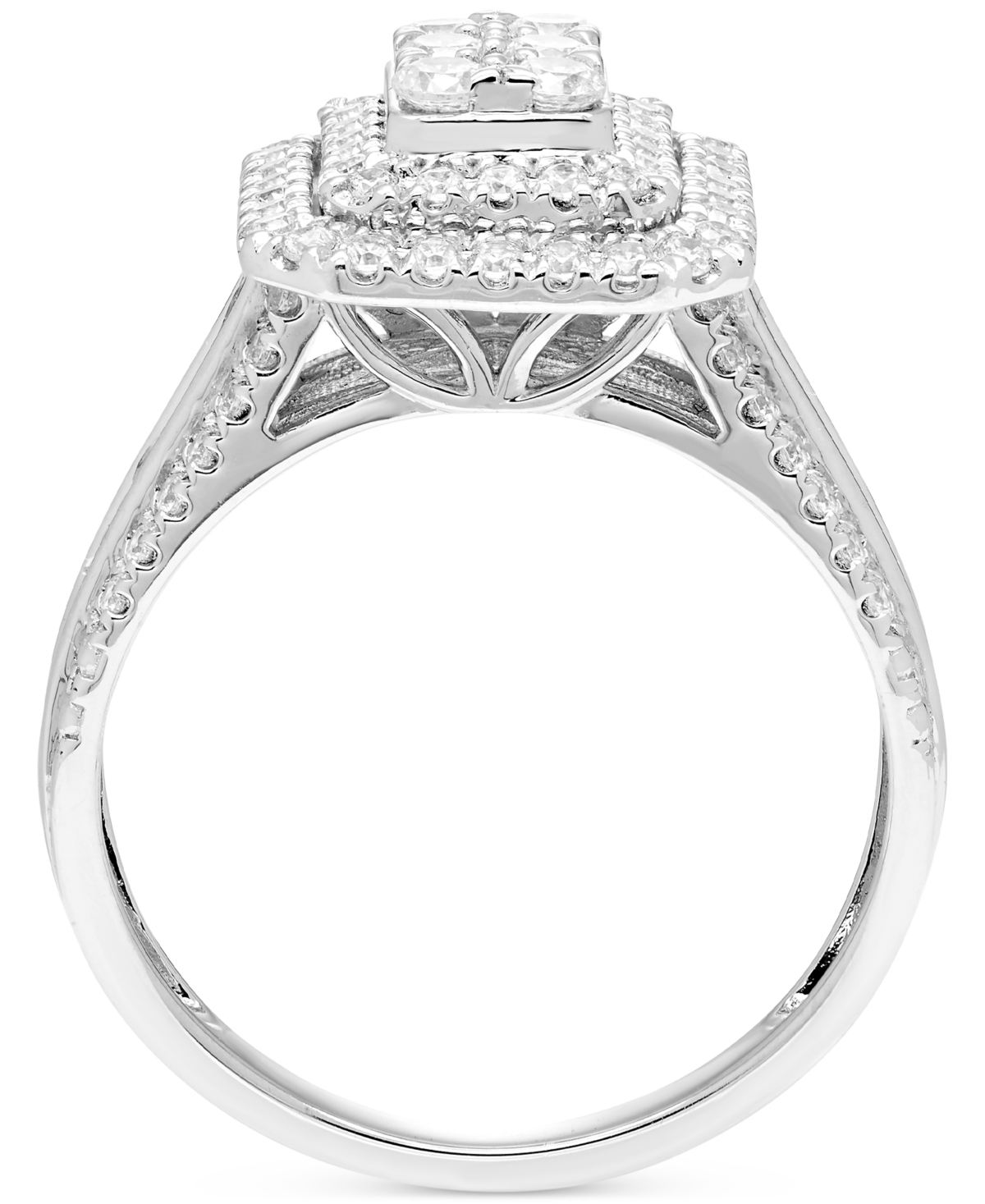 Macy's Diamond Emerald Shaped Halo Cluster Multirow Ring (1 Ct. T.w.) In 14k White Gold In Gold