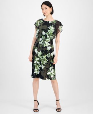 Connected - Petite Floral Bodice-Overlay Jersey Dress