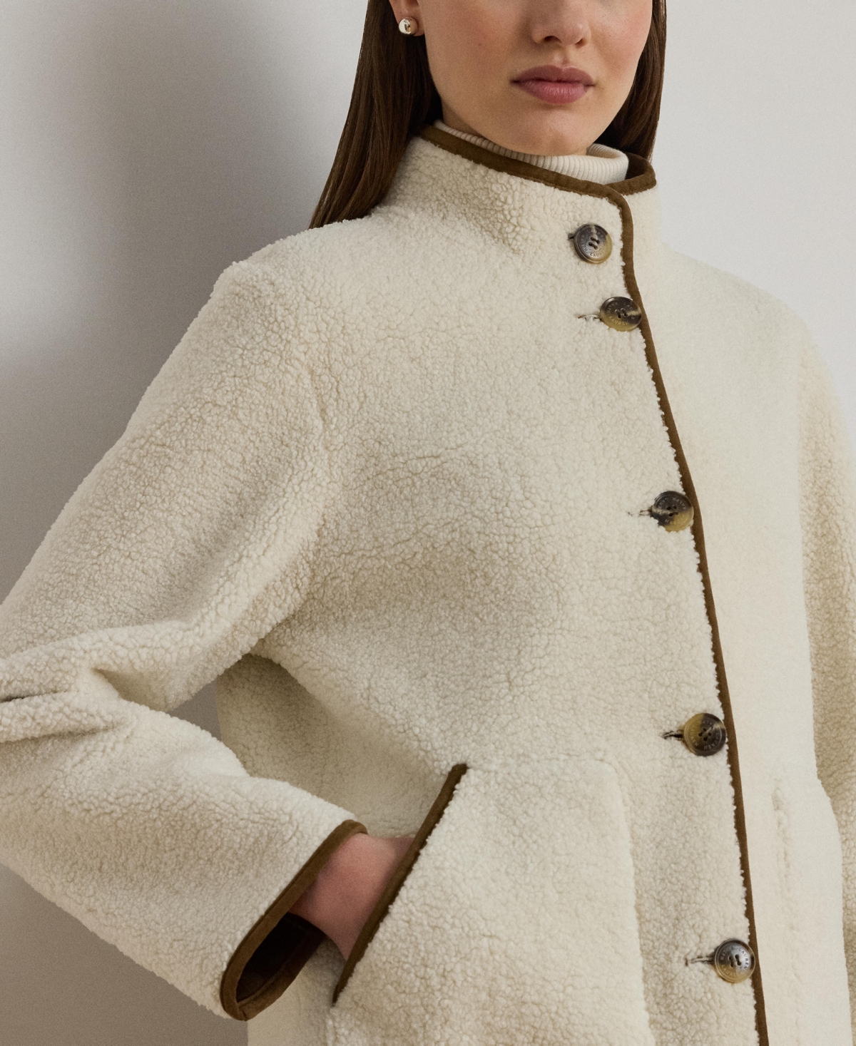 Ralph Lauren Faux-shearling Funnelneck Coat In Neutral