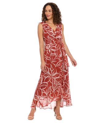 London Times - Petite Floral-Print Ruffled Maxi Dress