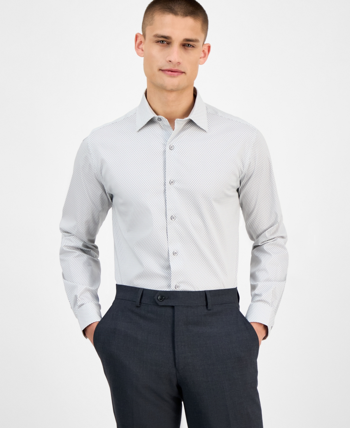 Alfani Men's Slim-fit Temperature Regulating Dress Shirt, Created For Macy's In Gray
