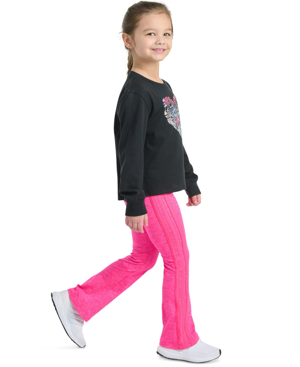 adidas Toddler & Little Girls Long-Sleeve Graphic T-Shirt Flare Pants, 2 Piece Set