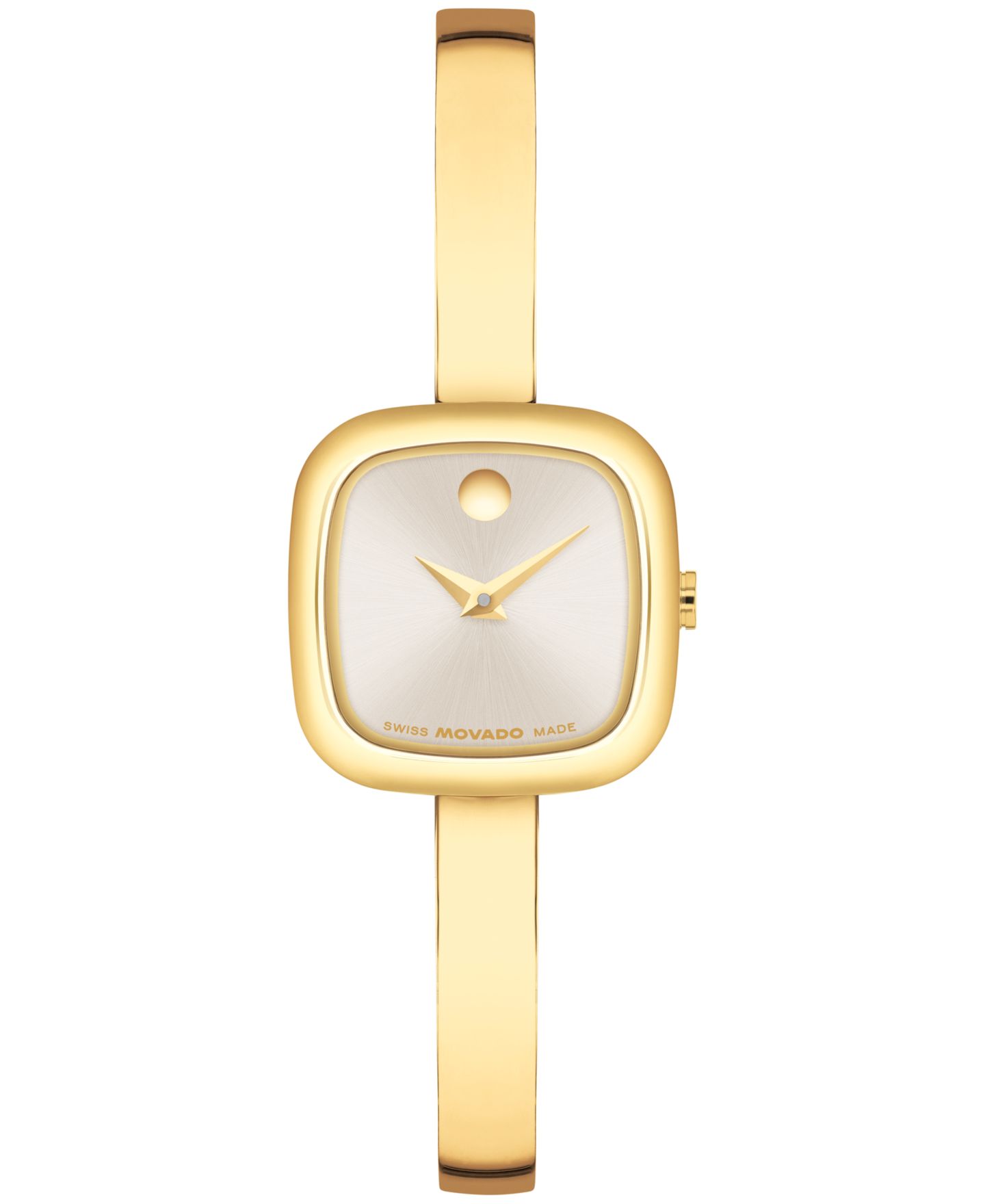 Женские часы Movado Museum Cushion Swiss Quartz Yellow PVD Steel Bangle Watch, 21.50mm — фото 1