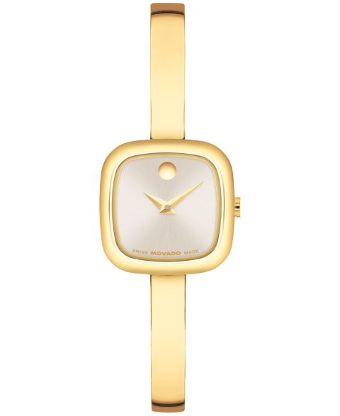 Женские часы Movado Museum Cushion Swiss Quartz Yellow PVD Steel Bangle Watch, 21.50mm