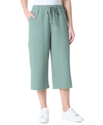 Gloria Vanderbilt - Women's High Rise Crinkled Cotton Cropped Pants