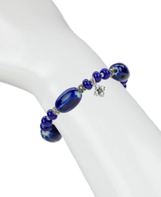 Blue Textured Ceramic Stretch Bracelet