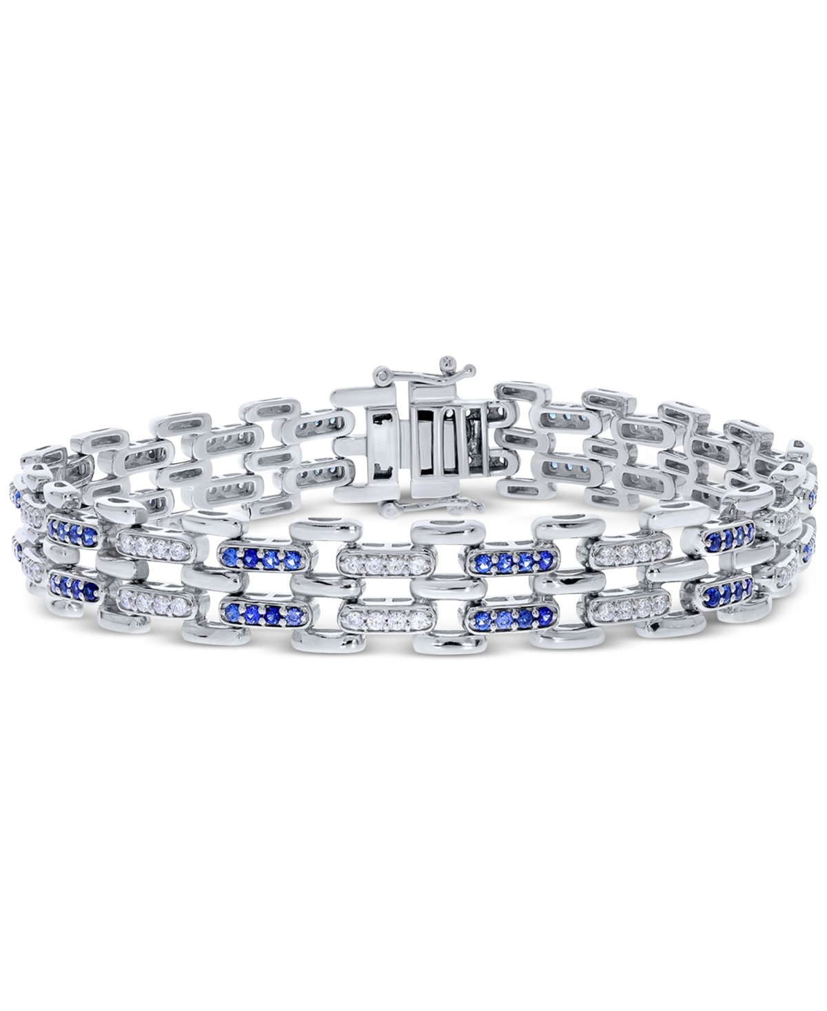Diamond Round & Baguette Square Link Bracelet (3/4 ct. t.w.) in Sterling Silver - Sterling Silver