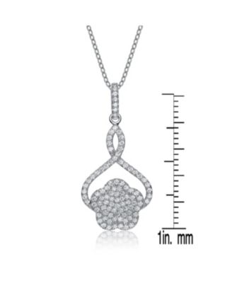 Sterling Silver White Gold Plated with Cubic Zirconia Flower Shape Drop Pendant