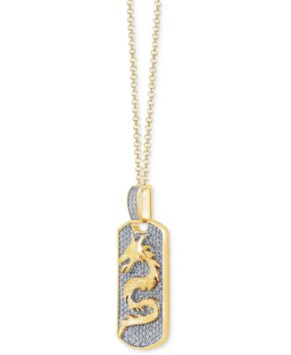 Men's Diamond Pav&eacute; Dragon Dog Tag 22" Pendant Necklace (1 ct. t.w.) in 10k Gold