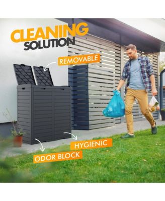 62 GAL Outdoor Resin Trash Bins with Dual Compartment,Lid and Drip Tray