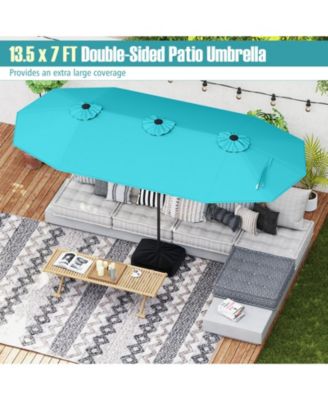 13FT Double-sided Patio Umbrella w/ Crank Handle Umbrella Base Safety Lock