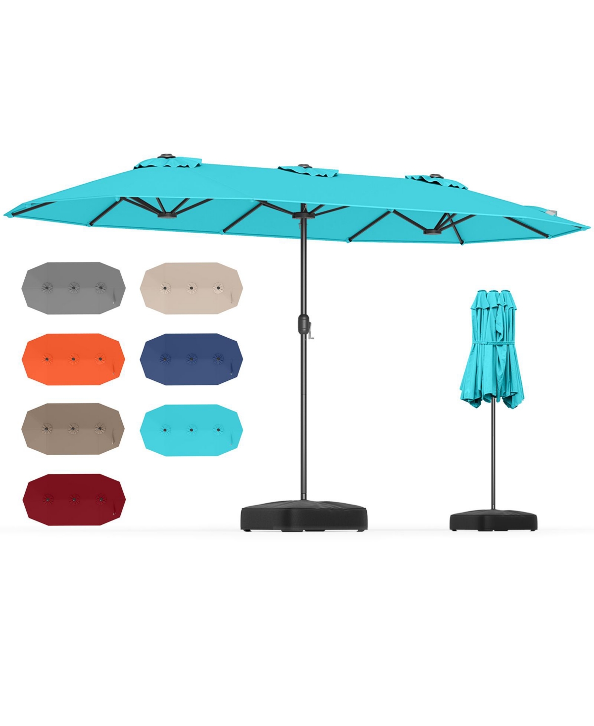 13FT Double-sided Patio Umbrella w/ Crank Handle Umbrella Base Safety Lock - Orange