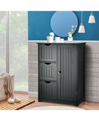 Bathroom Floor Cabinet Side Storage Cabinet with 3 Drawers and 1 Cupboard