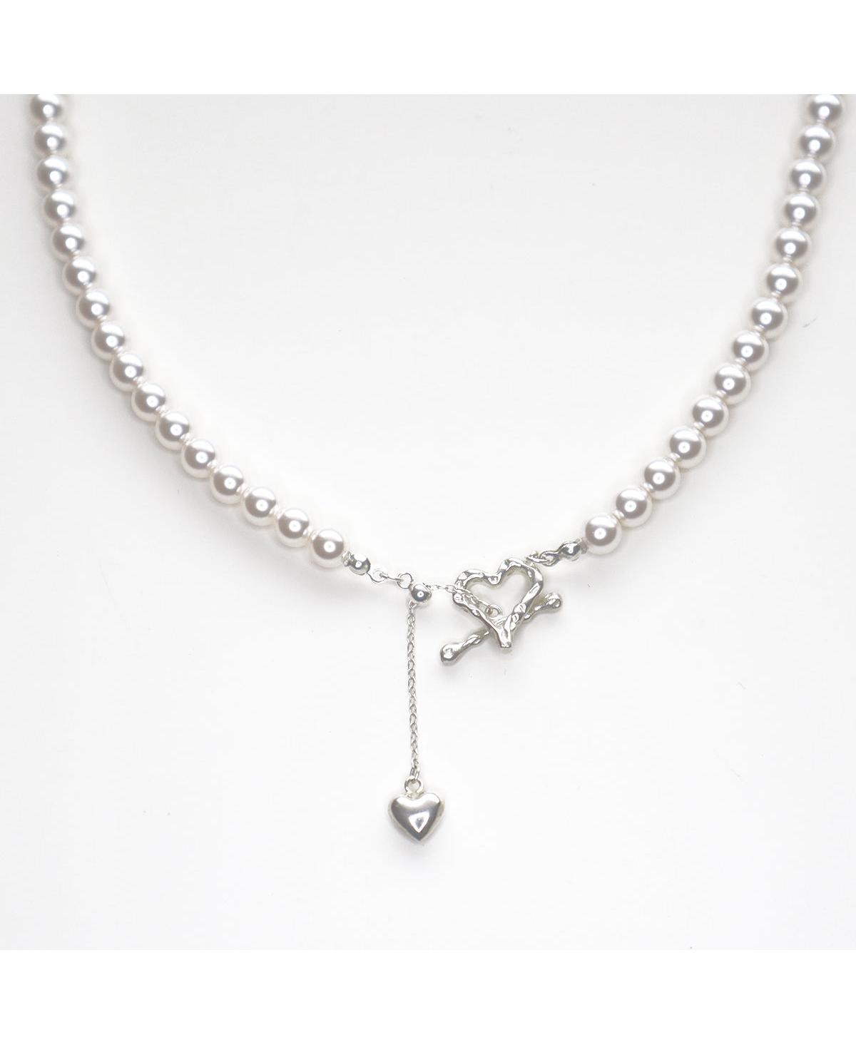 Sterling Silver Amelie Simulated Pearl Heart Dangle Necklace - Silver