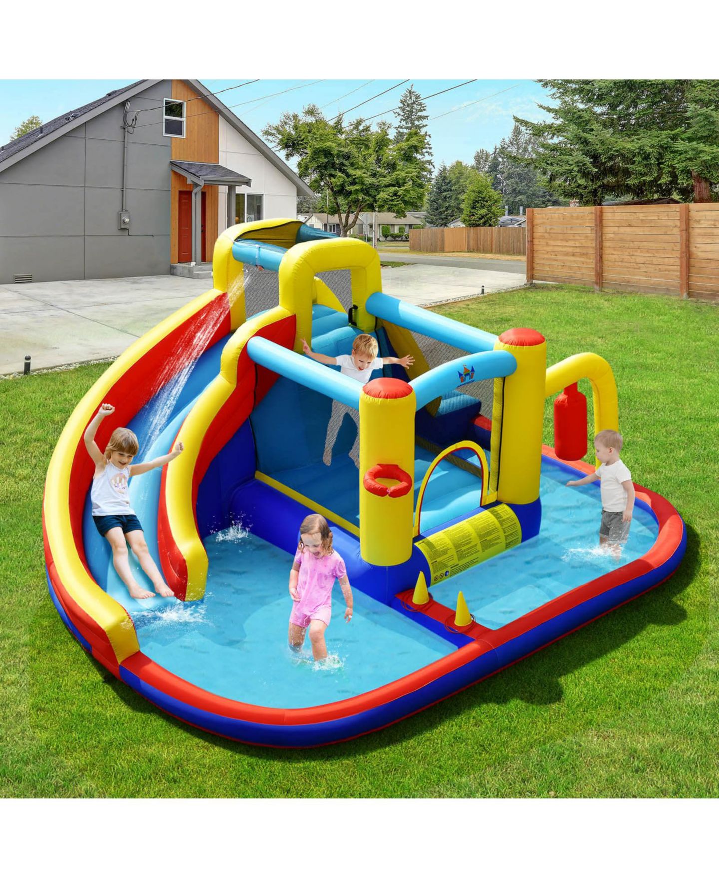 Детская игрушка Mecale 7-in-1 Inflatable Tear-Resistant Water Slide Bounce Castle, Approx. 169.5"L x 139"W x 79"H, Oxford Cloth, Up to 4 Kids, Ages 3+, цвет: Синий — фото 7