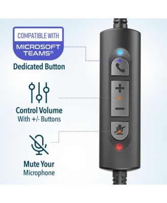 30Y Wired Computer Headset, MS Teams Compatible, Mono Headphones With Dual Noise-Cancelling Microphones, In-Line Controls, On-Ear USB Headset for PC, Laptop - Black
