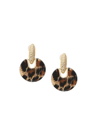 Womens Brown Textured Circular Drop Earrings