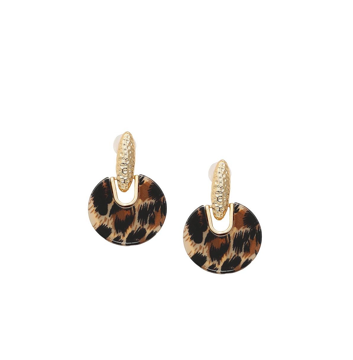 Women's Brown Textured Circular Drop Earrings - Brown