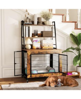 Industrial Dog Kennel Dog Crate Furniture with Storage Shelves