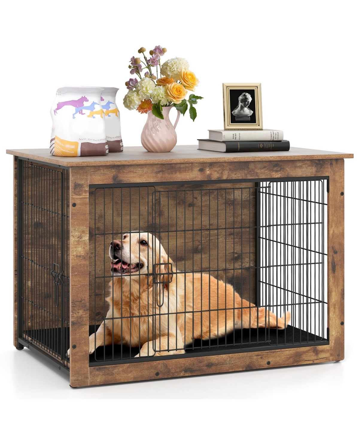 Dog Crate Furniture with Cushion and Double Doors for Small/Medium Dogs - Brown