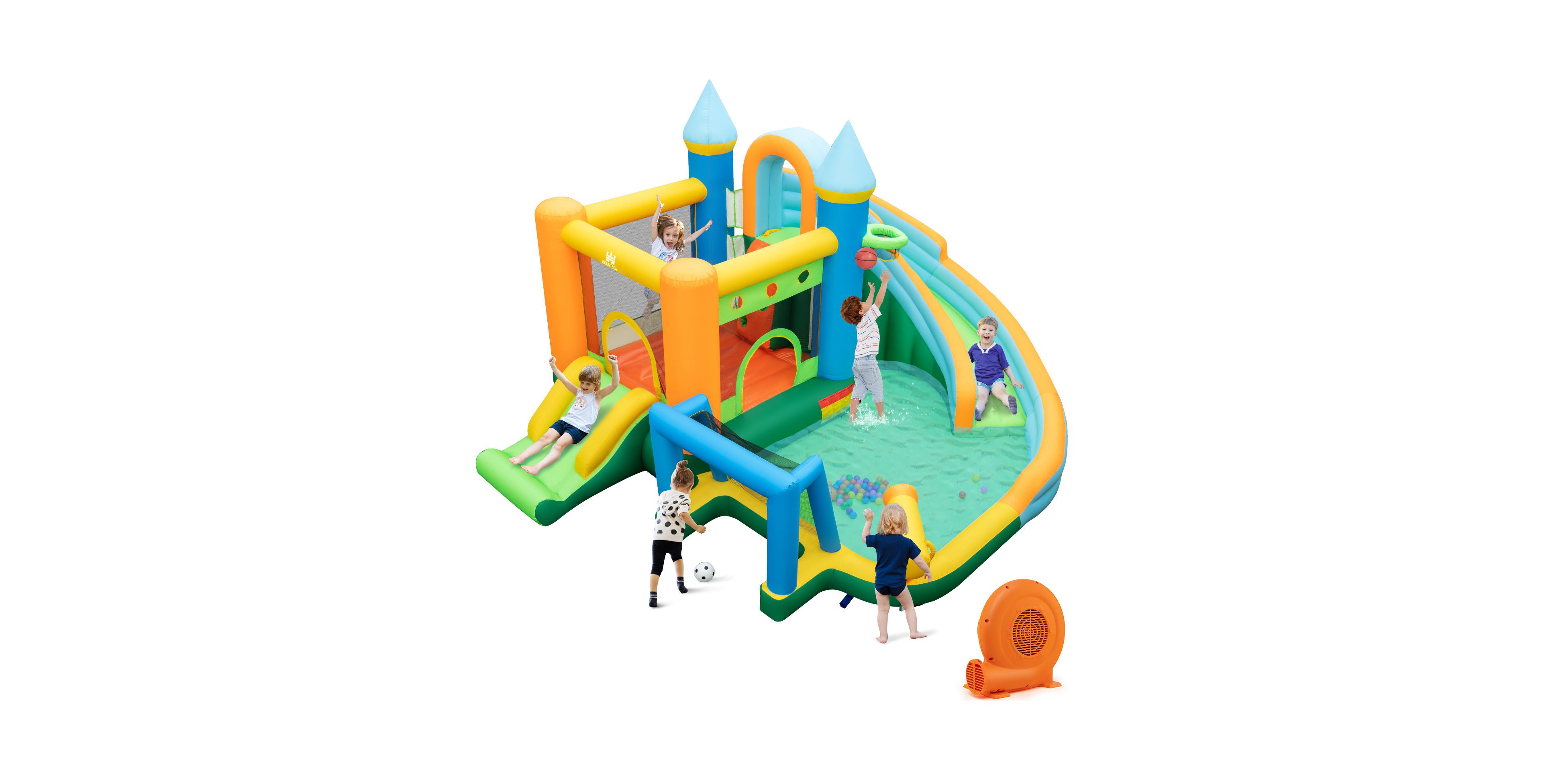 Inflatable Water Slide with Dual Slides and Splash Pool Bounce House with 680W Blower