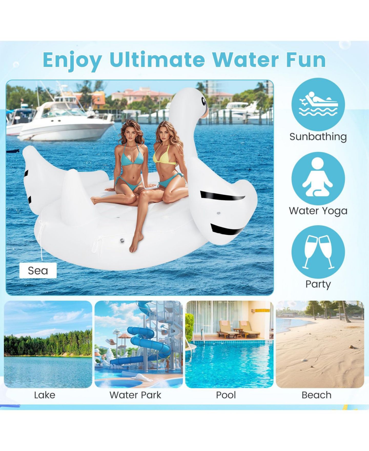 Детская игрушка Mecale Giant Inflatable Swan Floating Island 4-Person Pool Float with 4 Cups Holders, цвет: Белый — фото 8