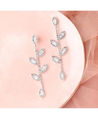 Women's Silver  Embellished Foliage Drop Earrings