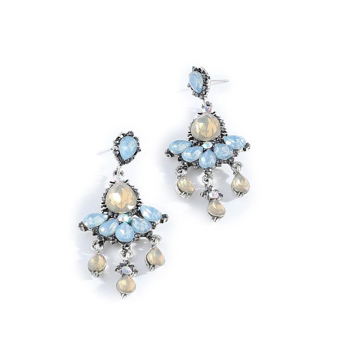 Sohi Women's Blue Teardrop Stone Drop Earrings - Blue
