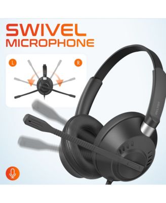 42Y USB Headset with Mic, Hi-Fi Stereo Sound, Over-Ear Computer Headset with Noise Cancelling Microphone, In-Line Controls, Compatible with PC, Laptop, iMac, Tablet & Smartphones - Black