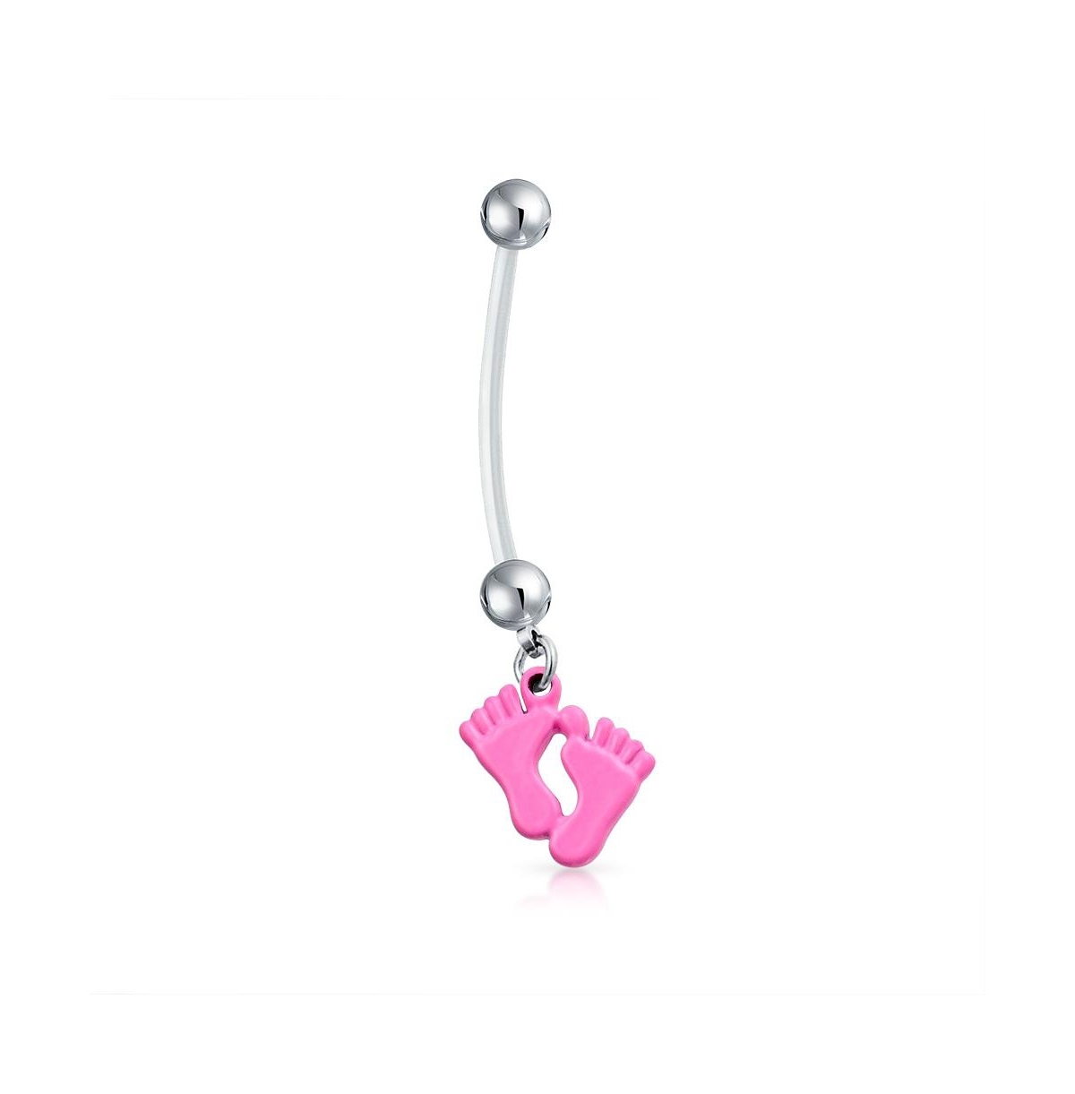 Mother To Be Pink Feet Dangle Navel Belly Ring Silver Tone Surgical Steel - Pink