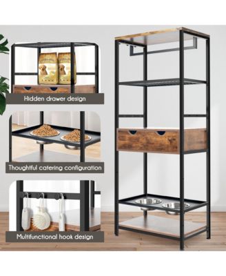 3 Height Adjustable Raised Dog Bowls, Dog Feeder Station for Large Medium Dogs Cats, Dog Storage with shelves.