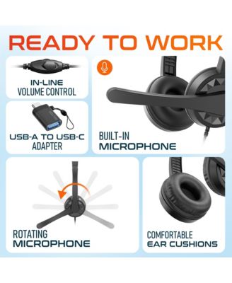 12Y Computer Headset with Microphone, In-Line Controls, Wired Headphones for PC/Laptop/Mac, Compatible with Microsoft Teams, Google Meet, and More - Black