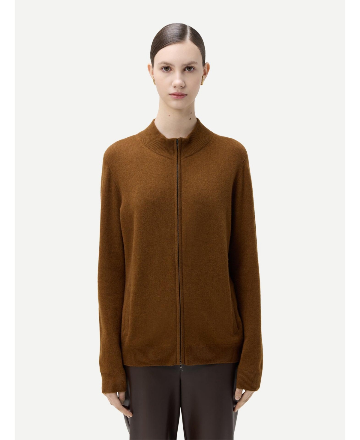 Women's Full-Zip Cashmere Cardigan - S / chipmunk / WK69-1774 - Brown-chipmunk