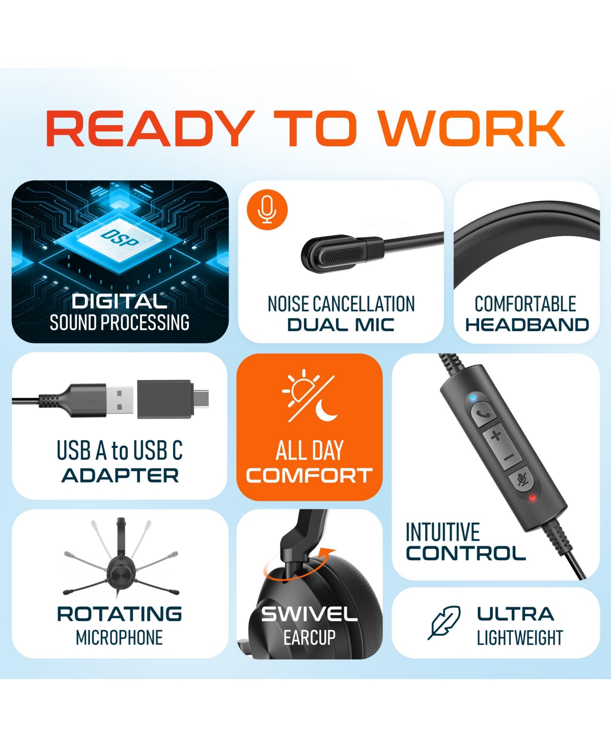 Delton 32Y Wired Computer Headset, Ms Teams Compatible, Stereo Headphones With Dual Noise-Cancelling Microphones, In-Line Controls, On-Ear Usb Headset