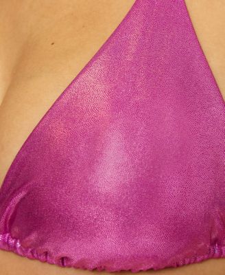 Becca Womens Liquid Metal Triangle Bikini Top Side Tie Bottoms In Pink