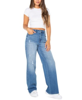 Juniors' High Rise Baggy Wide-Leg Curvy Jeans